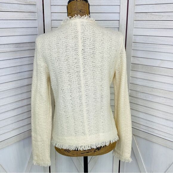 Talbots Boucle Alpaca Wool Fringe Hem Sweater Jacket Cream Button Front PS - Picture 4 of 13